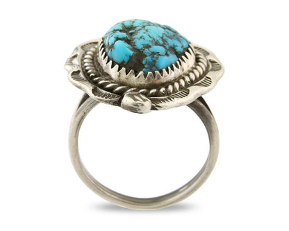 Navajo Ring 925 Sterling Natural Mined Blue Nugget Turquoise C.80's Size 6.5