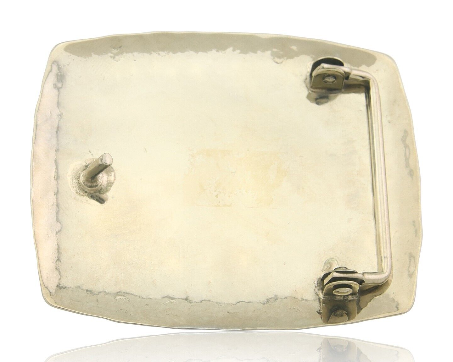 Navajo Belt Buckle .999 Nickel Agate Native Artist Handmade 2.5 x 3.0 in C.80s