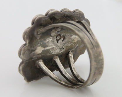 Navajo Ring 925 Silver Natural Coral Signed Jane Yikaazba Popovitch