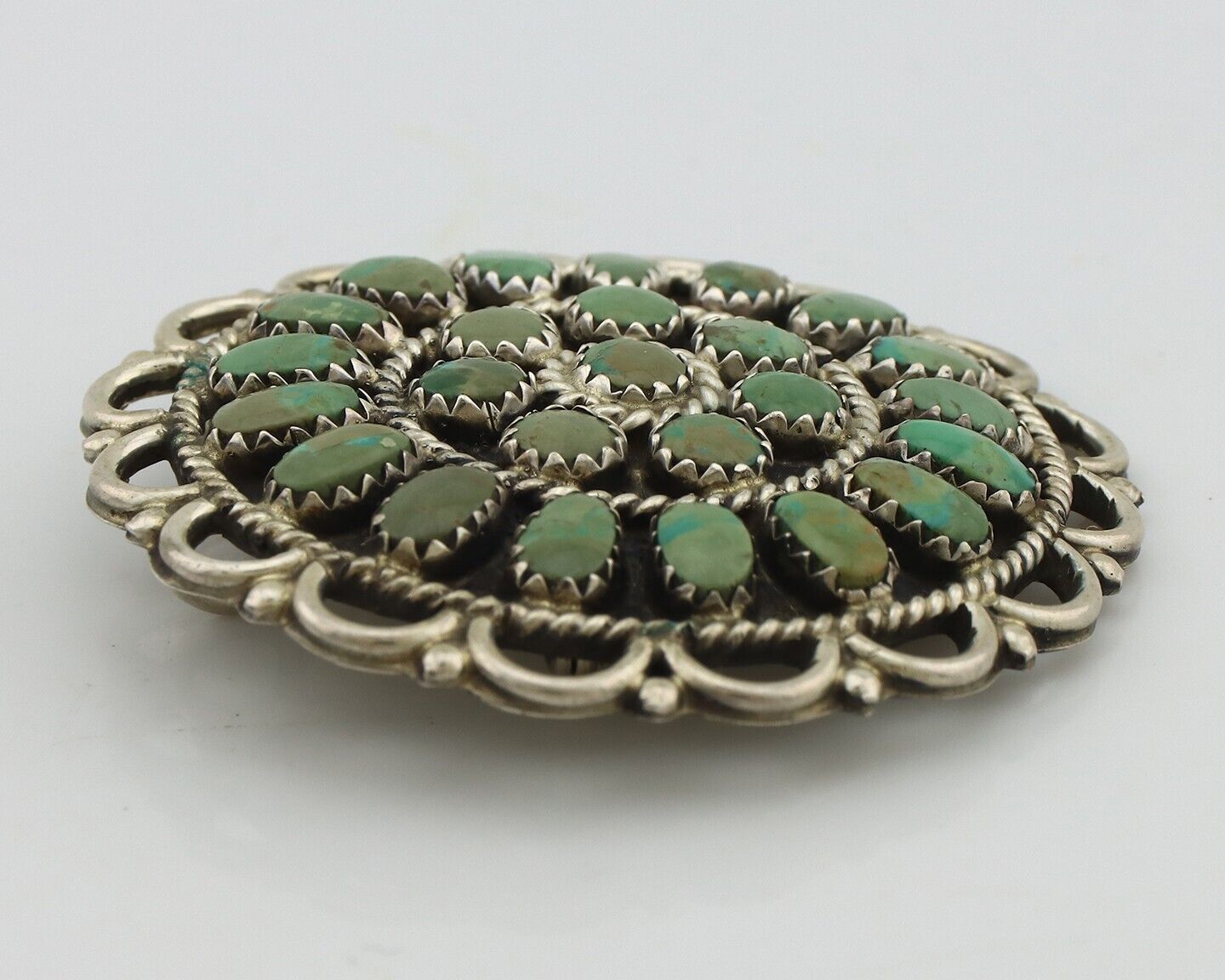Navajo Pin Pendant 925 Silver Turquoise Signed Larry Moses Begay C.90's