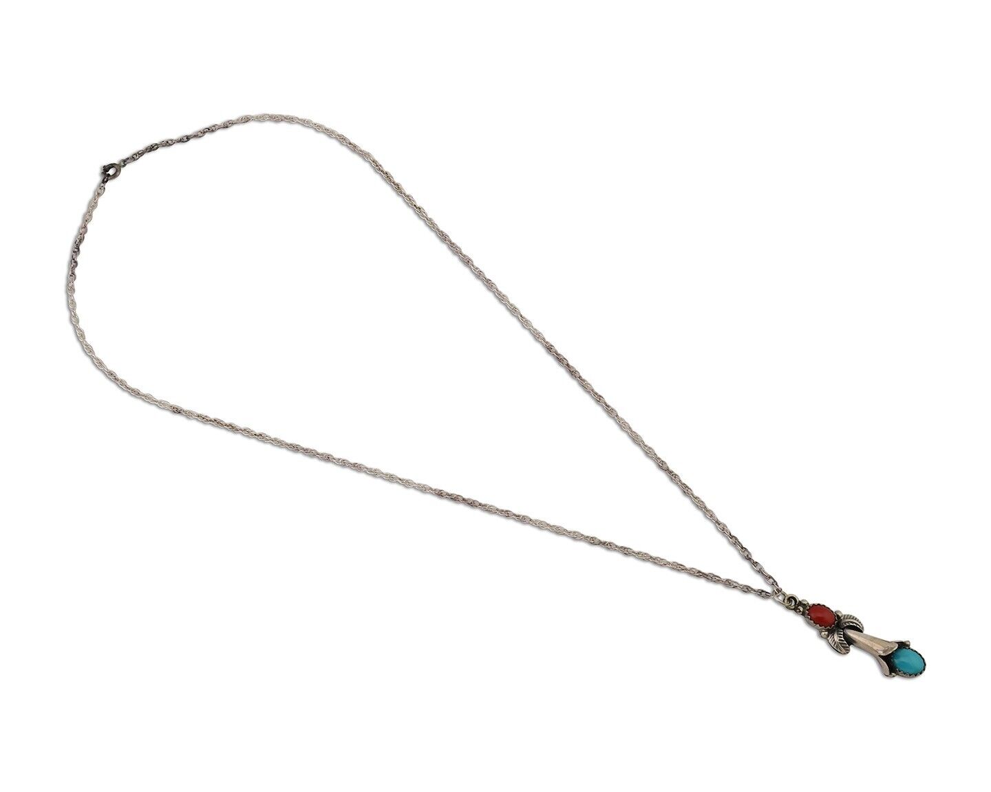 Navajo Necklace 925 Silver Turquoise & Coral Native American Artist C.90's