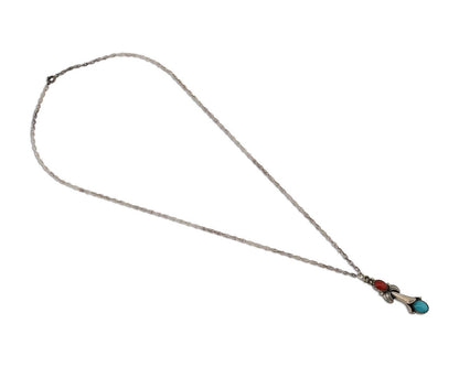 Navajo Necklace 925 Silver Turquoise & Coral Native American Artist C.90's