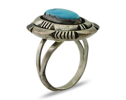 Navajo Ring 925 Silver Blue Sleeping Beauty Turquoise Signed LM NEZ C.80's