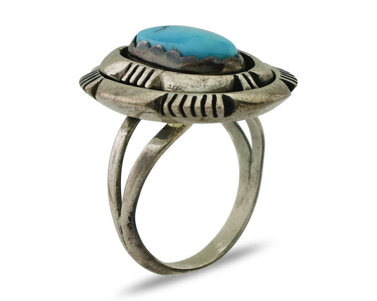 Navajo Ring 925 Silver Blue Sleeping Beauty Turquoise Signed LM NEZ C.80's