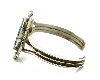 Navajo Gemstone Inlay Handmade .925 Silver Stamped Cuff