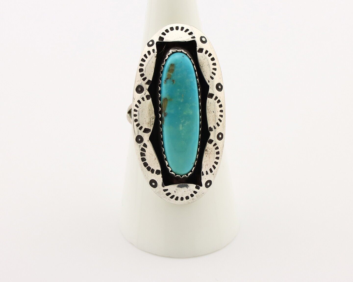Navajo Ring 925 Silver Natural Kingman Turquoise Native American Artist C.80's