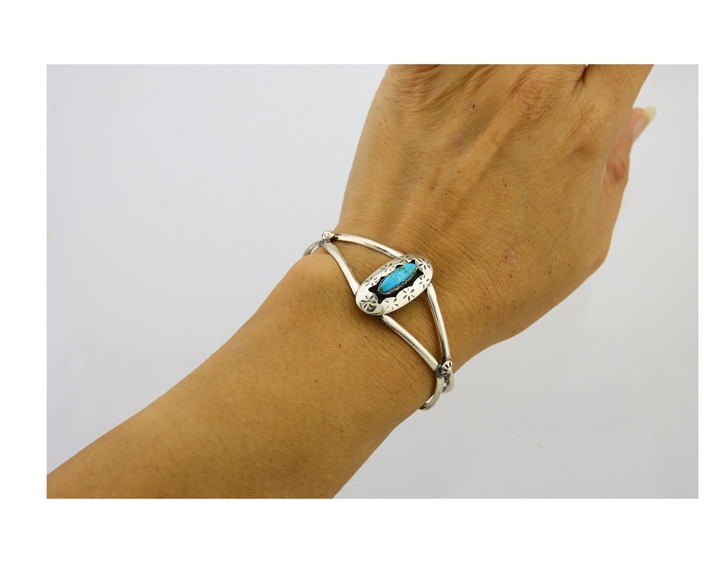 Navajo Cuff Bracelet 925 Silver Turquoise Cuff Artist Signed IJC C.80's