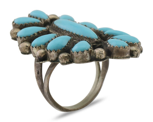Navajo Ring 925 Silver Natural Blue Turquoise Native Artist Signed CL C.80's