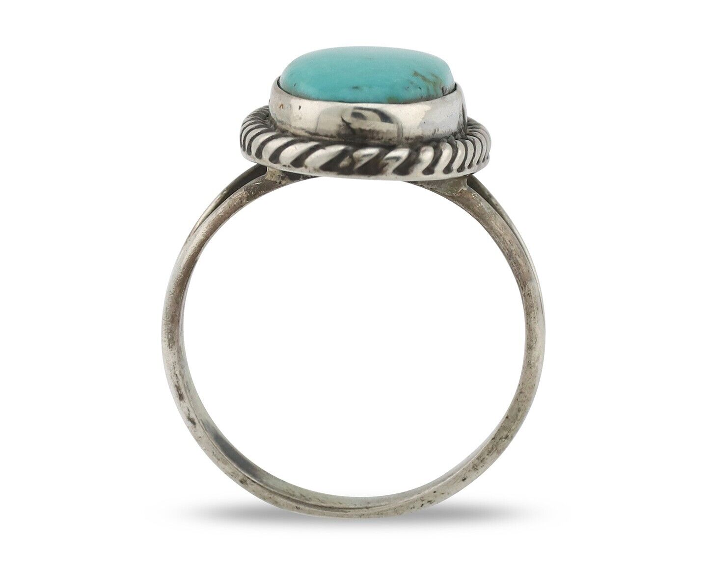 Navajo Ring 925 Silver Natural Kingman Turquoise Signed M Montoya C.80's