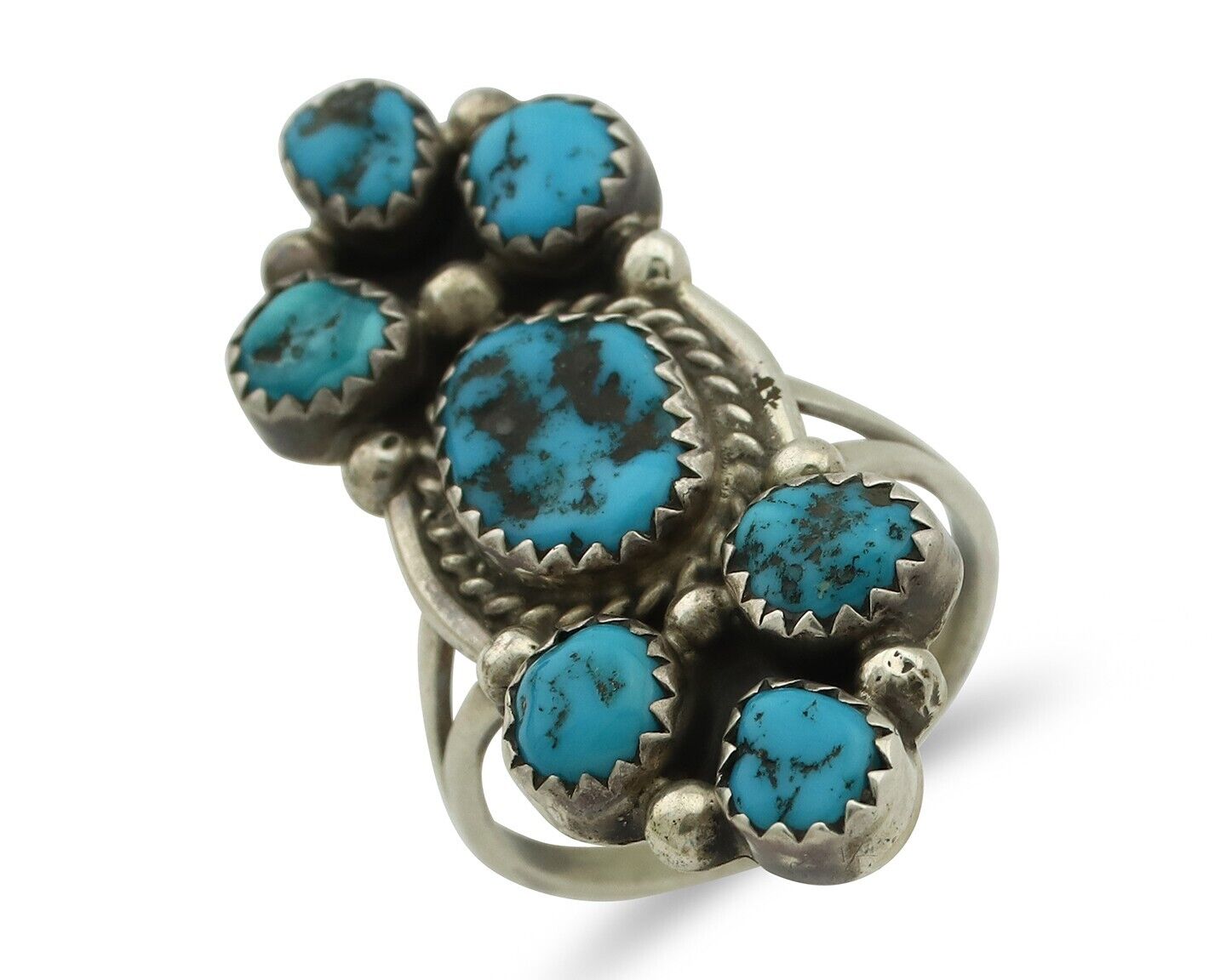 Navajo Ring .925 Silver Blue Morenci Turquoise Artist Signed IHMJ & MT C.80's