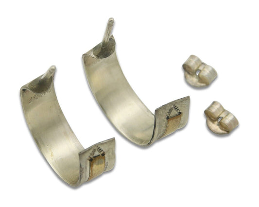 Navajo Hoop Earrings 925 Silver & Gold Native American Artist C.80's