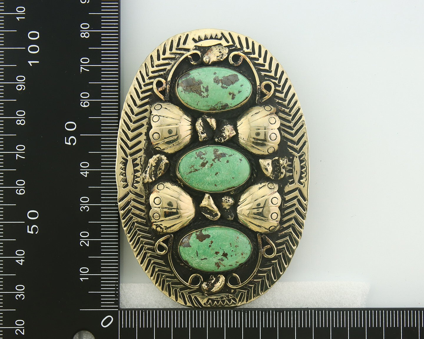 Navajo Concho Belt Buckle .999 Nickel Turquoise Native American 2.0x3.0 in C80s