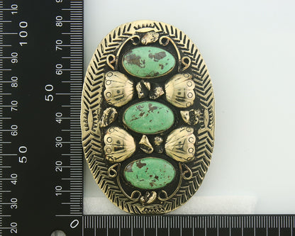 Navajo Concho Belt Buckle .999 Nickel Turquoise Native American 2.0x3.0 in C80s