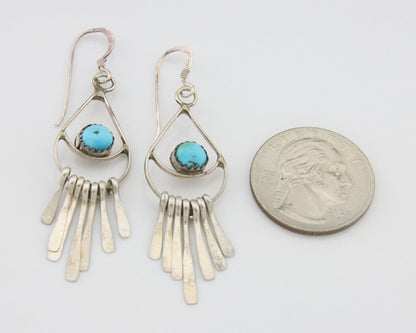 Navajo Dangle Earrings 925 Silver Natural Turquoise Artist Signed JB C.80's