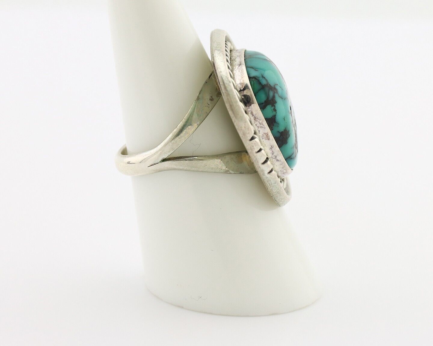Navajo Ring 925 Silver Spiderweb Turquoise Signed Phillip Zachary C.80's