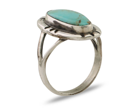 Navajo Handmade Ring 925 Silver Blue Turquoise Artist Signed Kachina C.80's