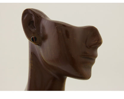 Navajo Earrings 925 Silver Inlaid Natural Onyx & Coral Native Artist C.80's