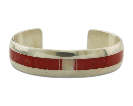 Vintage Navajo Bracelet 925 Silver Authentic Traditional Coral Signed V Benally