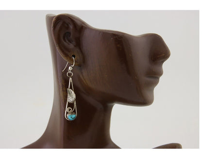 Navajo Dangle Earrings 925 Silver Natural Blue Turquoise Artist Signed JB C.80's