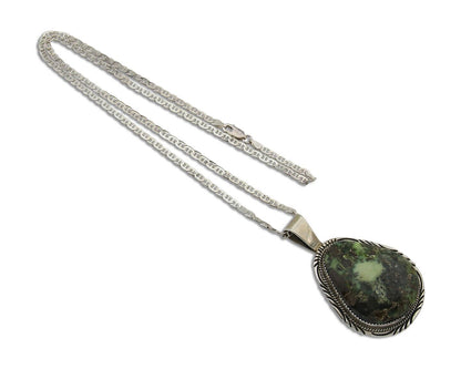 Navajo Necklace 925 Silver Natural Green Turquoise Artist Signed Mike Begay C80s