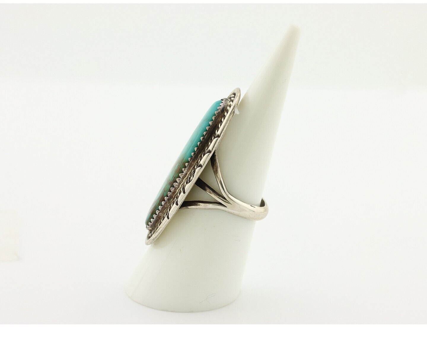 Navajo Ring 925 Silver Natural Turquoise Native Artist Signed TALHAT C.80's