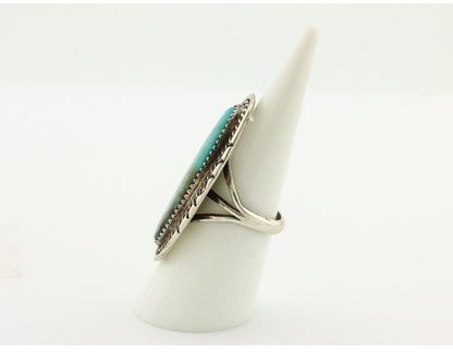 Navajo Ring 925 Silver Natural Turquoise Native Artist Signed TALHAT C.80's