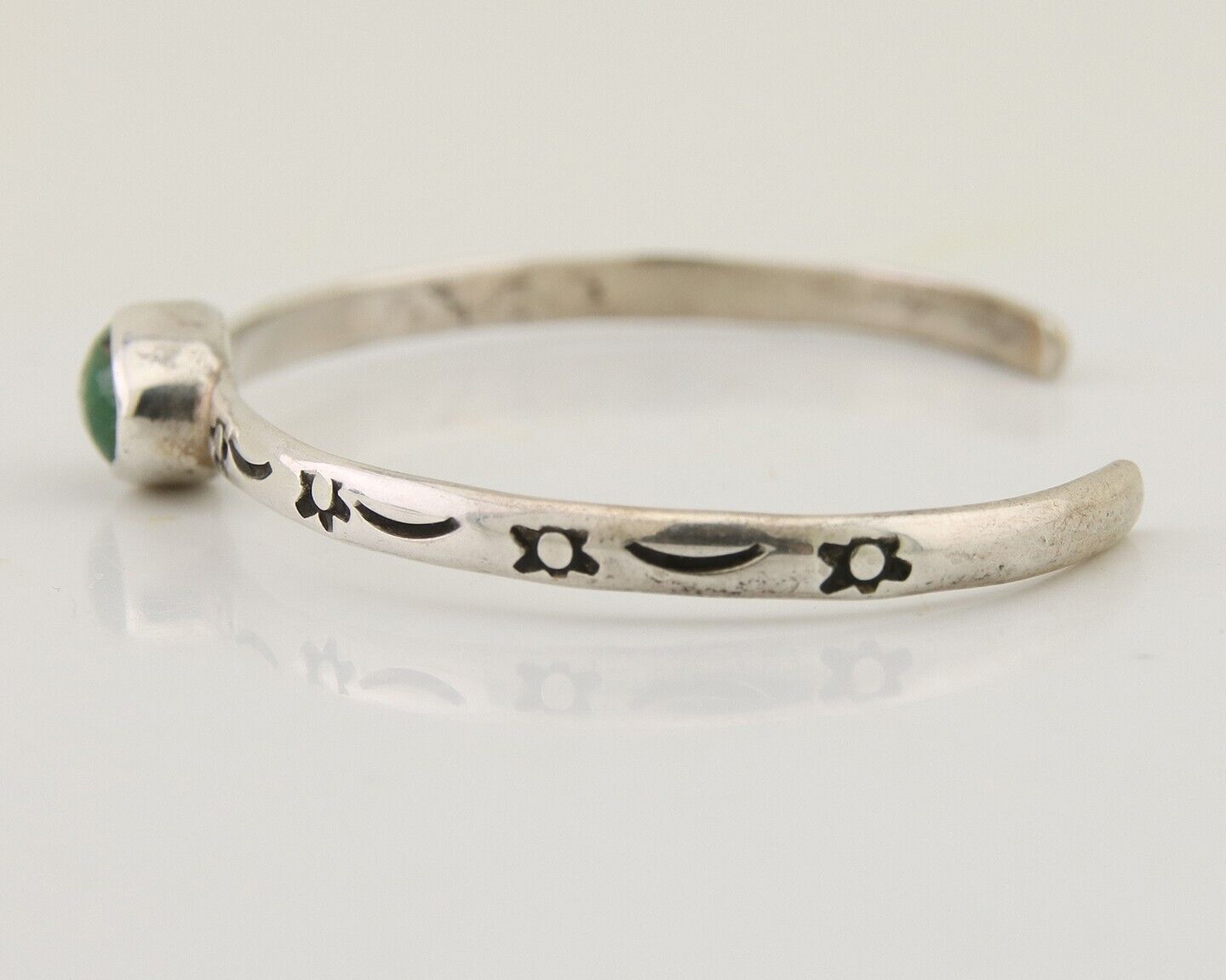 Navajo Hand Stamped Cuff Bracelet Turquoise 925 Silver Native American Artist