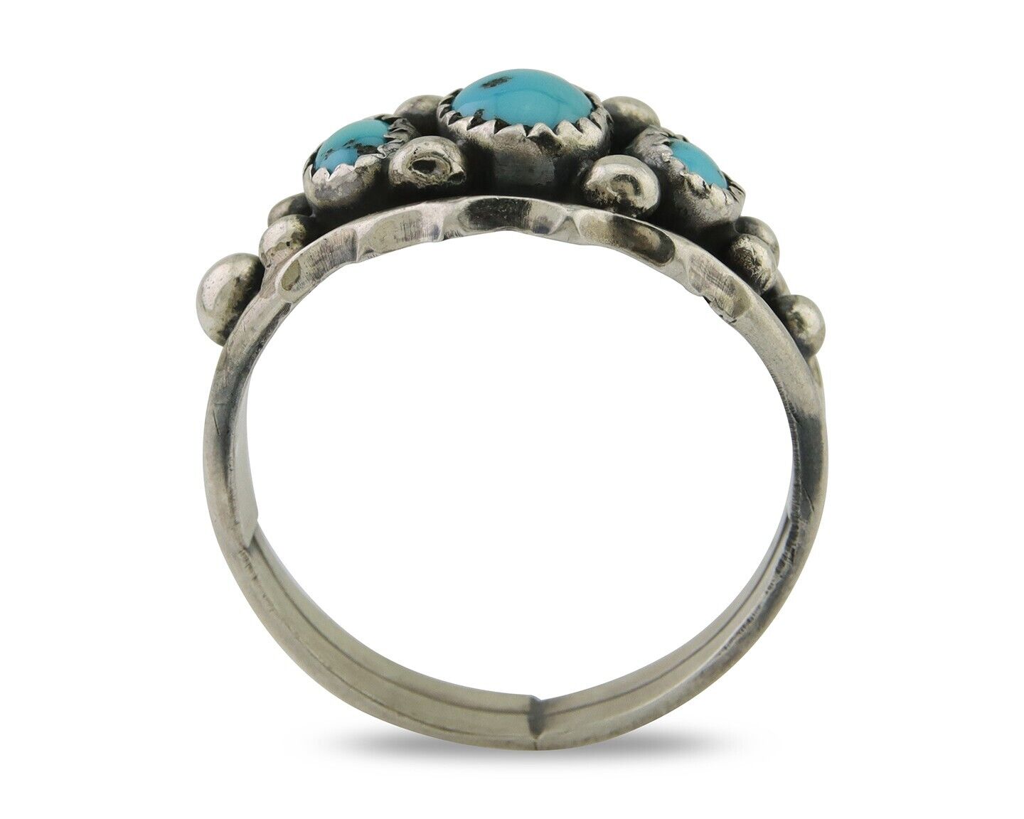 Navajo Ring 925 Silver Natural Blue Turquoise Native Artist Signed SC C.80's