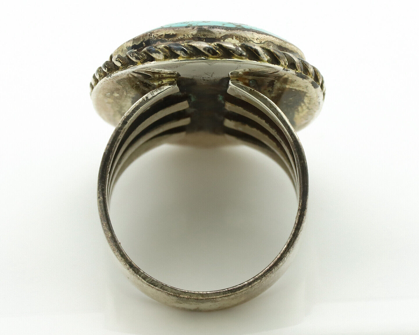 Navajo Ring .925 Silver Blue Spiderweb Turquoise Signed LD C.1980's