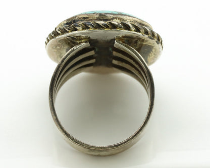 Navajo Ring .925 Silver Blue Spiderweb Turquoise Signed LD C.1980's