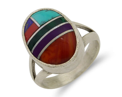 Navajo Ring 925 Sterling Silver Natural Gemstones Artist Signed Sunrise C.80's
