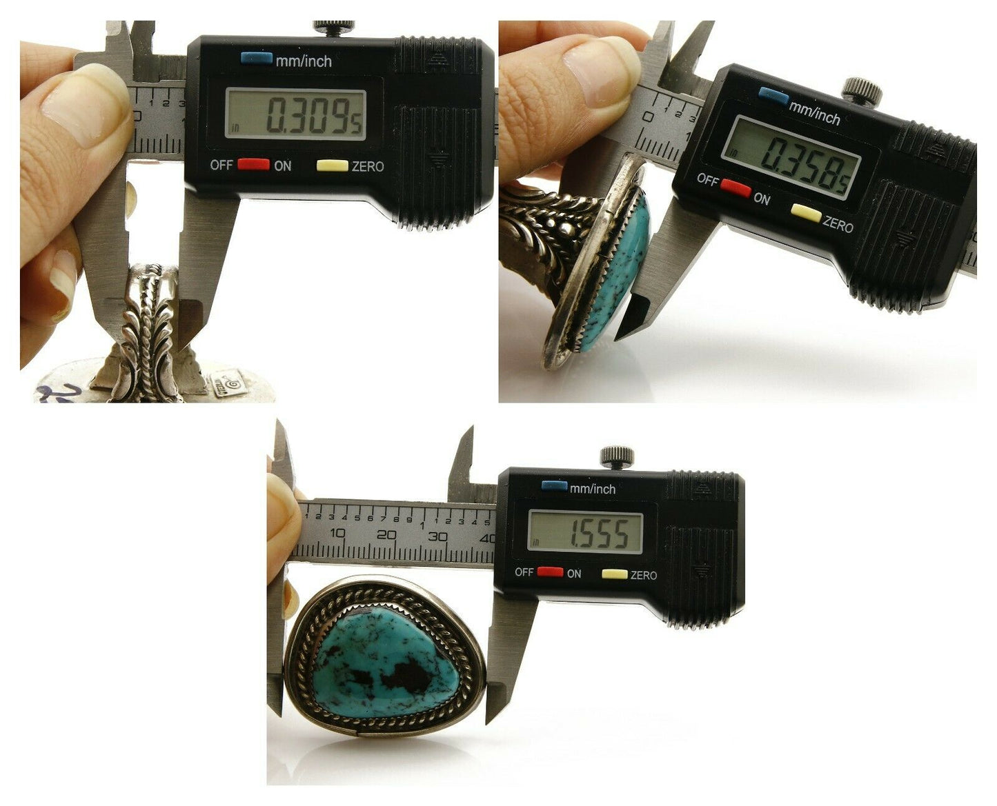 Navajo Ring .925 SOLID Silver Kingman Turquoise Artist Snail C.80's