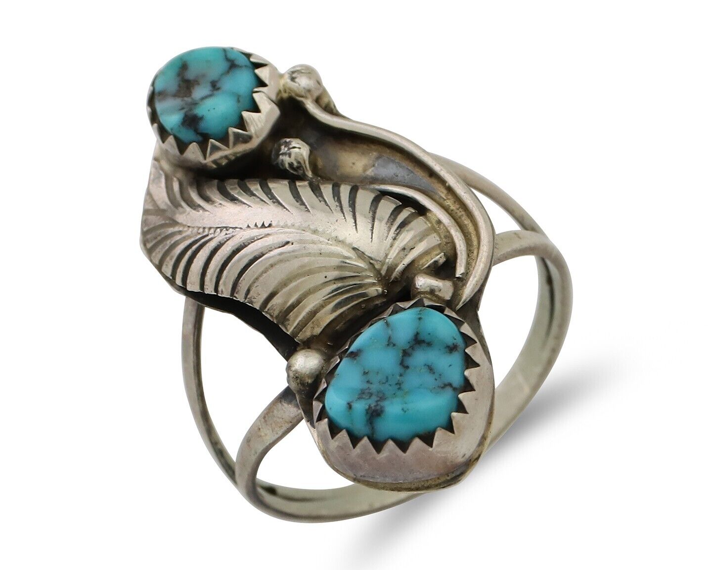 Navajo Handmade Ring 925 Silver Kingman Turquoise Native American Artist C.80's