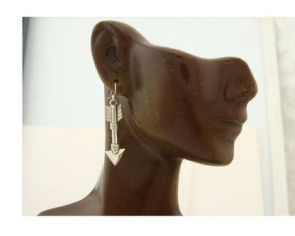 Navajo Handmade Arrow Earrings 925 Silver Artist Signed M C.80's