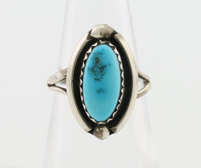Navajo Ring 925 Silver Sleeping Beauty Turquoise Artist Signed SC C.80's