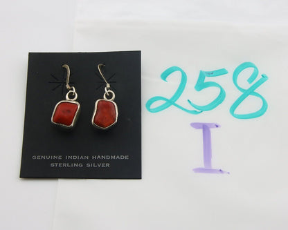 Navajo Earrings 925 Silver Natural Coral Native American Artist C.80's