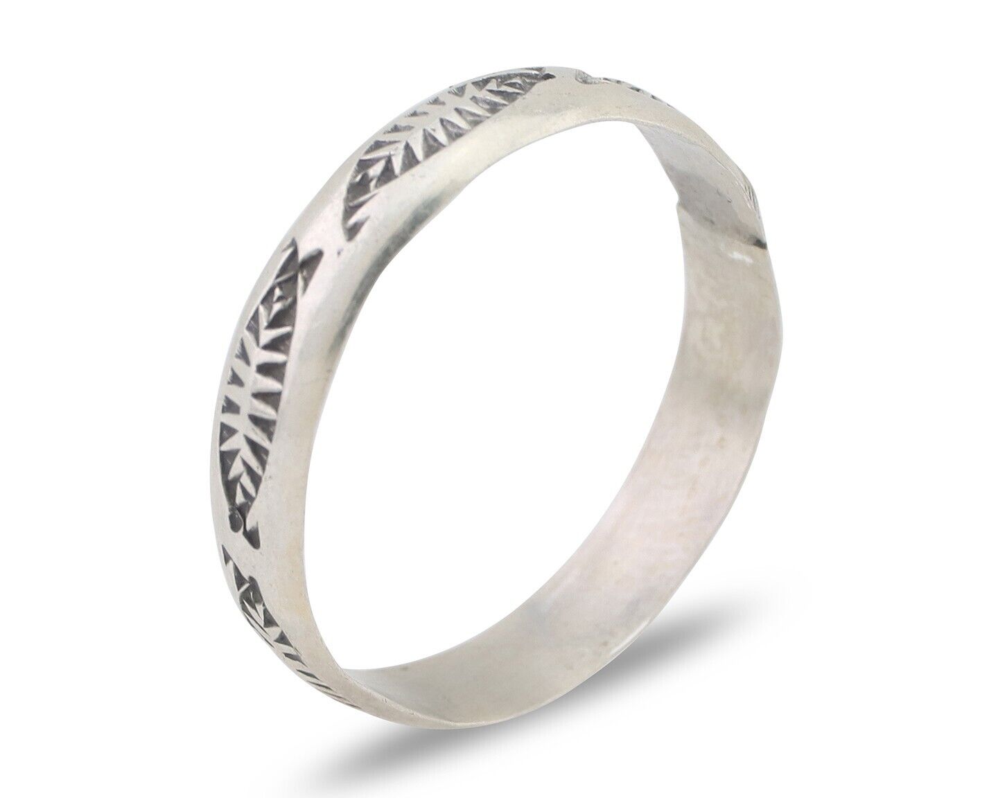 Navajo Hand Stamped Band 925 Silver 5.0 mm Signed Larry Chavez Size 11.75 C.80's