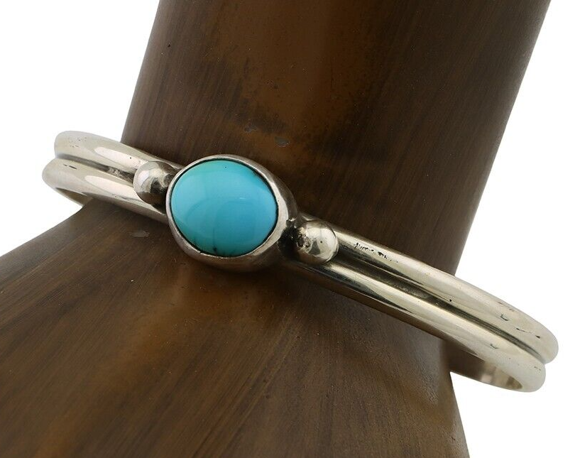 Navajo Cuff Bracelet 925 Silver Natural Blue Turquoise Native American C.80's