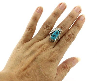 Navajo Ring 925 Silver Sleeping Beauty Turquoise Artist Signed Justin Morris C80