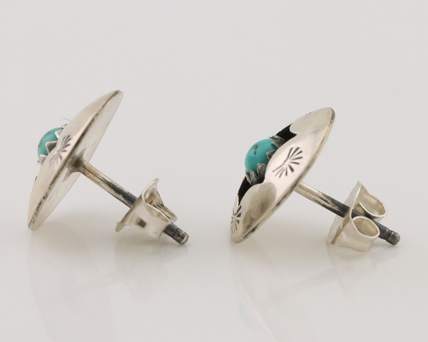 Navajo Handmade Earrings 925 Silver Natural Turquoise Native Artist C.80's