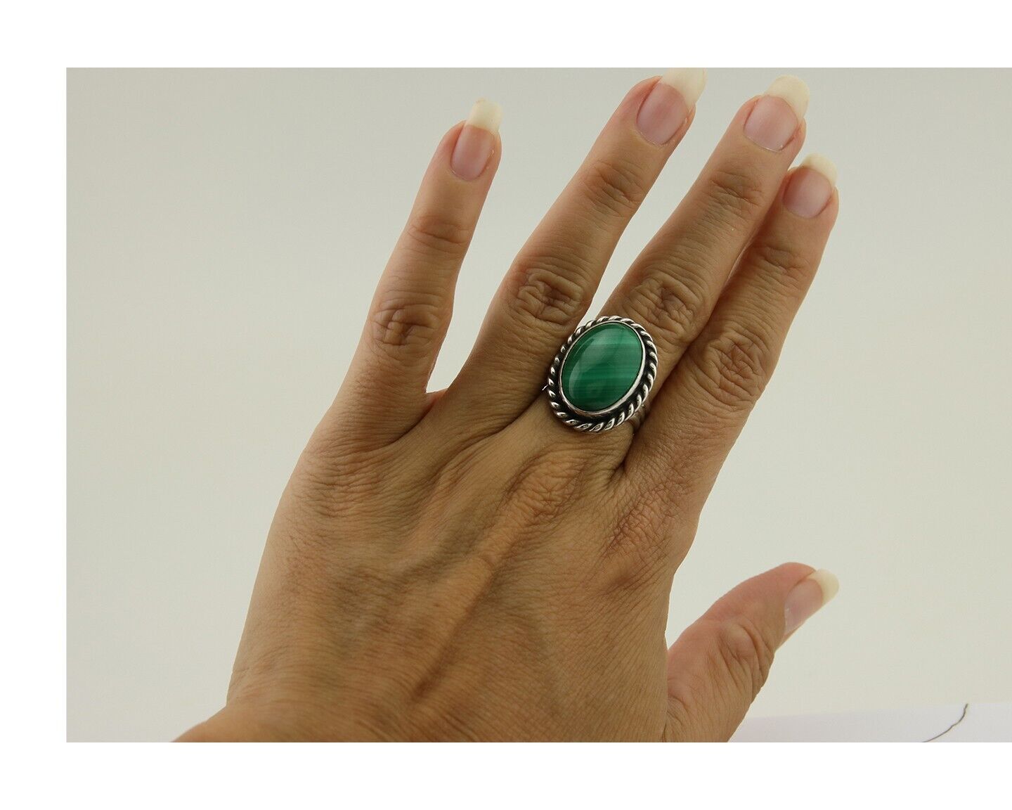 Navajo Handmade Ring 925 Silver Natural Malachite Native American Artist C.80's