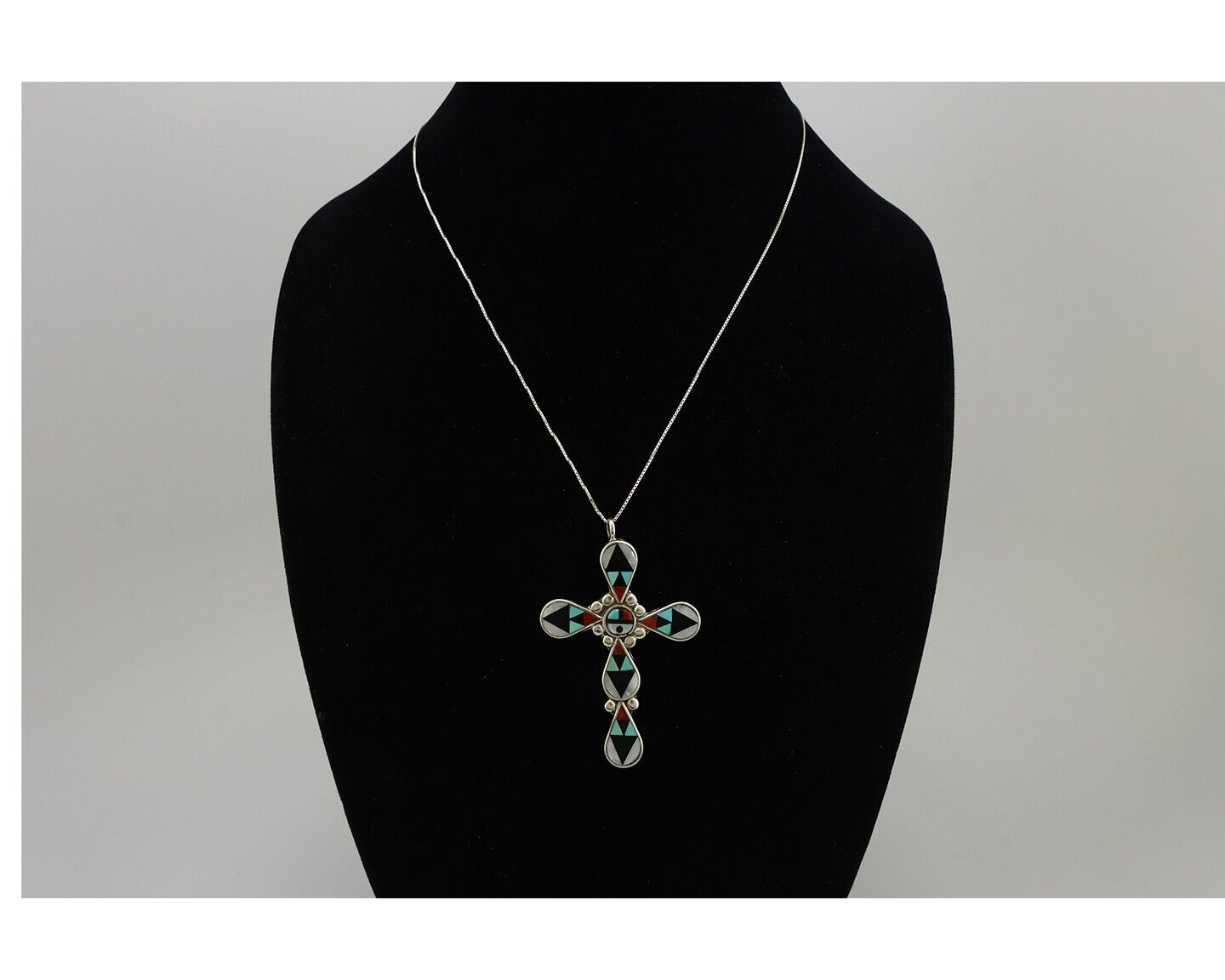 Zuni Cross Pendant 925 Silver Natural Gemstone Zeno & Maryann Edaaki C.80's