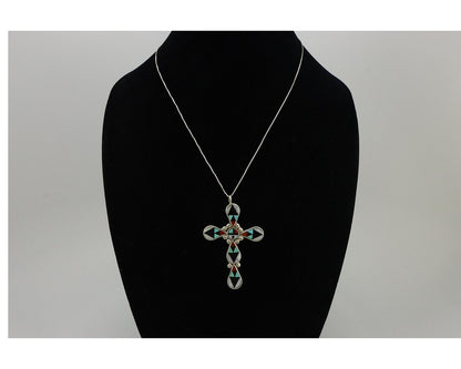 Zuni Cross Pendant 925 Silver Natural Gemstone Zeno & Maryann Edaaki C.80's