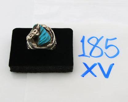 Navajo Horse Ring Sterling Silver Turquoise Signed Johnny BlueJay Size 9.25