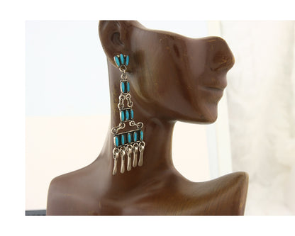 Navajo Handmade Earrings 925 Silver Dangle Turquoise Native American C.80's