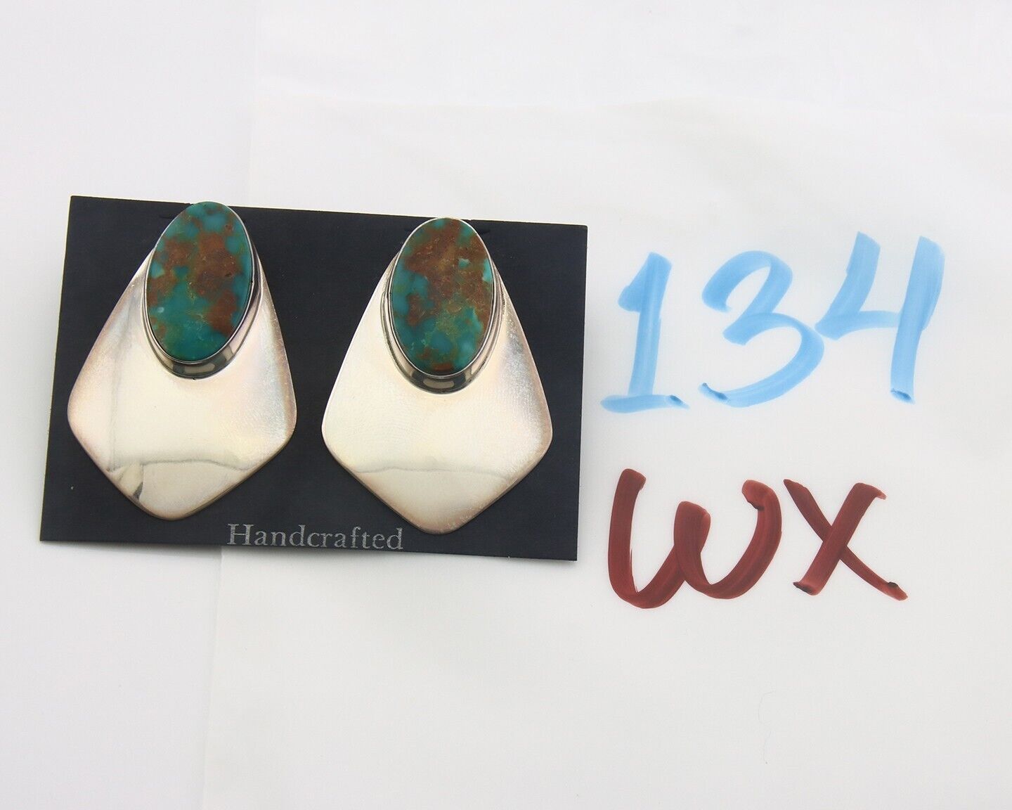 Navajo Earrings 925 Silver Handmade Natural Turquoise Native Artist C.80's