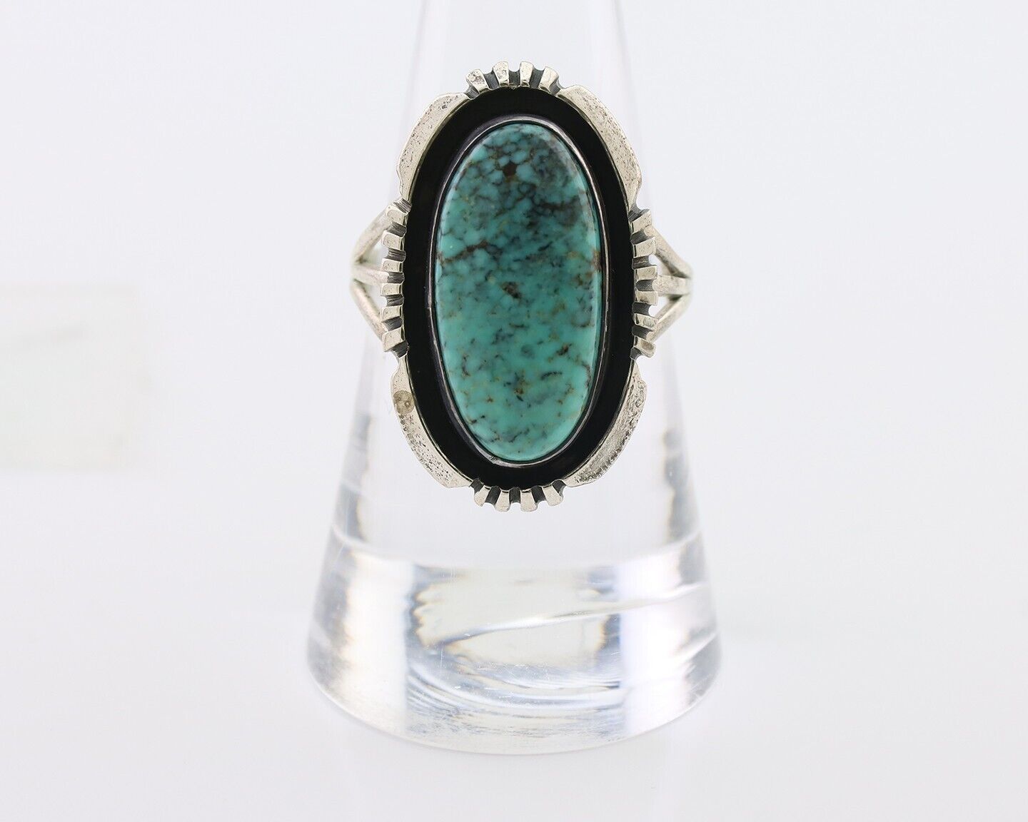 Navajo Ring 925 Silver Kingman Turquoise Native American Artist Size 8.0 C.80's
