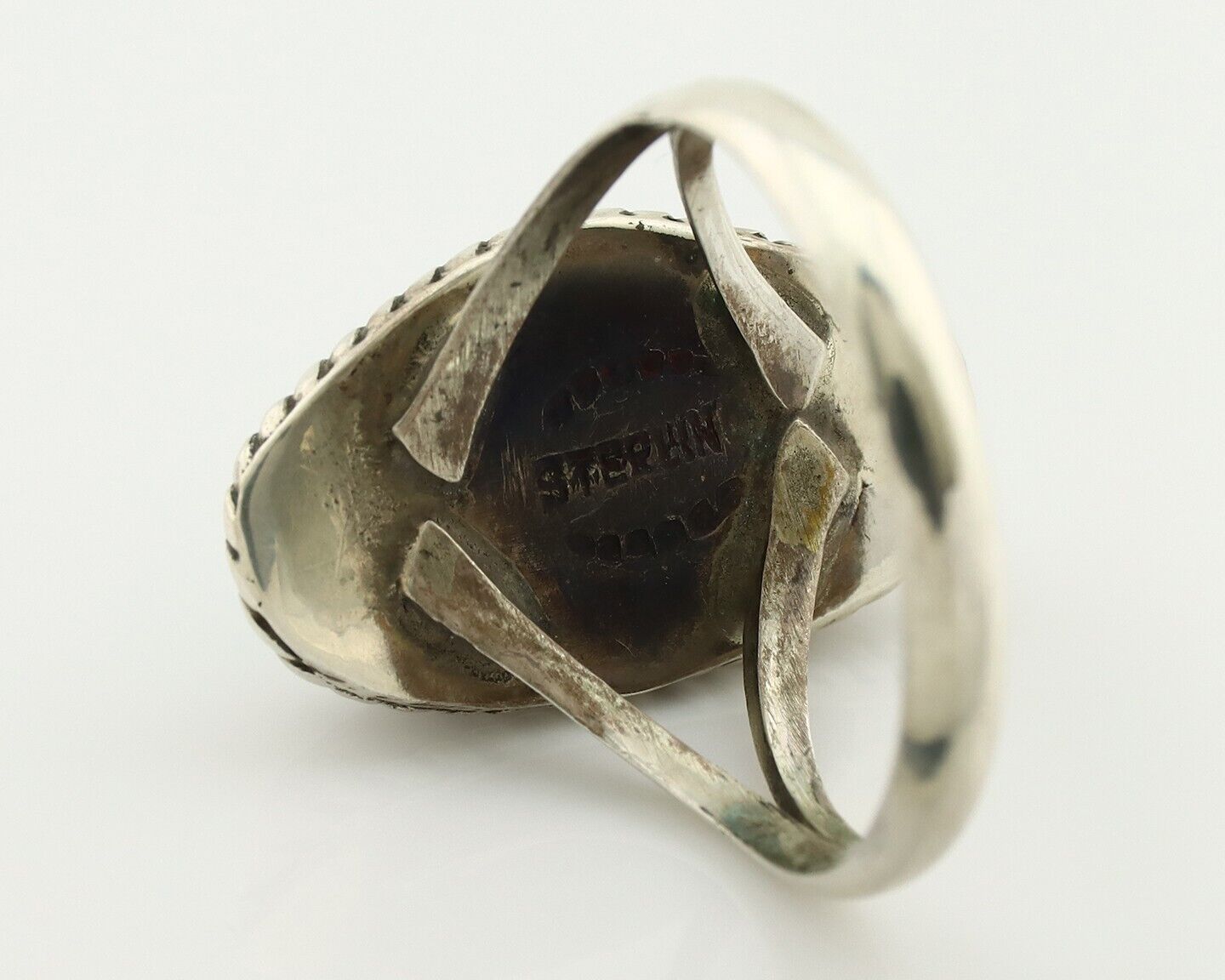 Navajo Ring 925 Silver Natural Turquoise Artist Signed Rabbit Stick C.80's