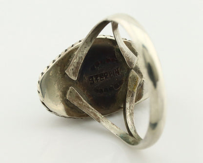 Navajo Ring 925 Silver Natural Turquoise Artist Signed Rabbit Stick C.80's