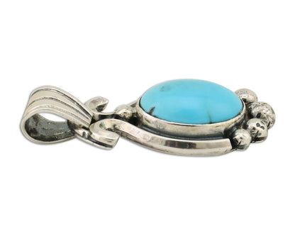 Navajo Pendant 925 Silver Natural Turquoise Artist Signed RB C.80's